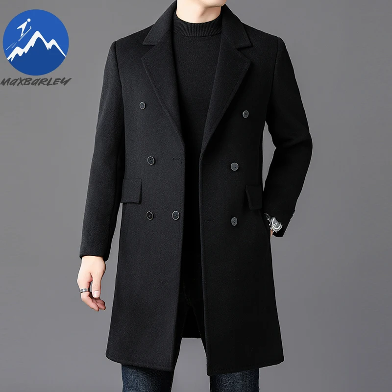Maxbarley 2025 Winter Wool Coat Men Korean Fashion Long Warm Wool Blends Jackets Top Luxury Designer Woolen Trench Overcoat Man