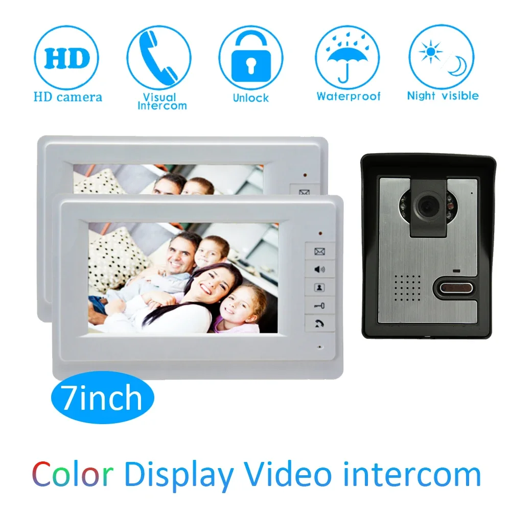 New Smart home Control 7 inch Display 1 to 2 Door Bell Wired Video Door Phone System HD waterproof camera Night version house