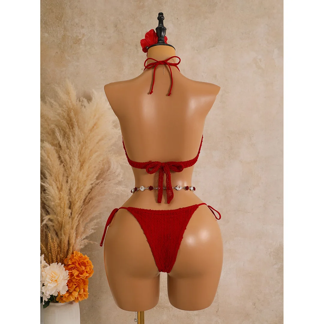 Sexy Neckholder-Bikini, Damen-Badeanzug, dreiteiliges Bikini-Set mit langärmeligem Kleid, Badeanzug, Badebekleidung, Schwimmanzug V7925C – Detail 14