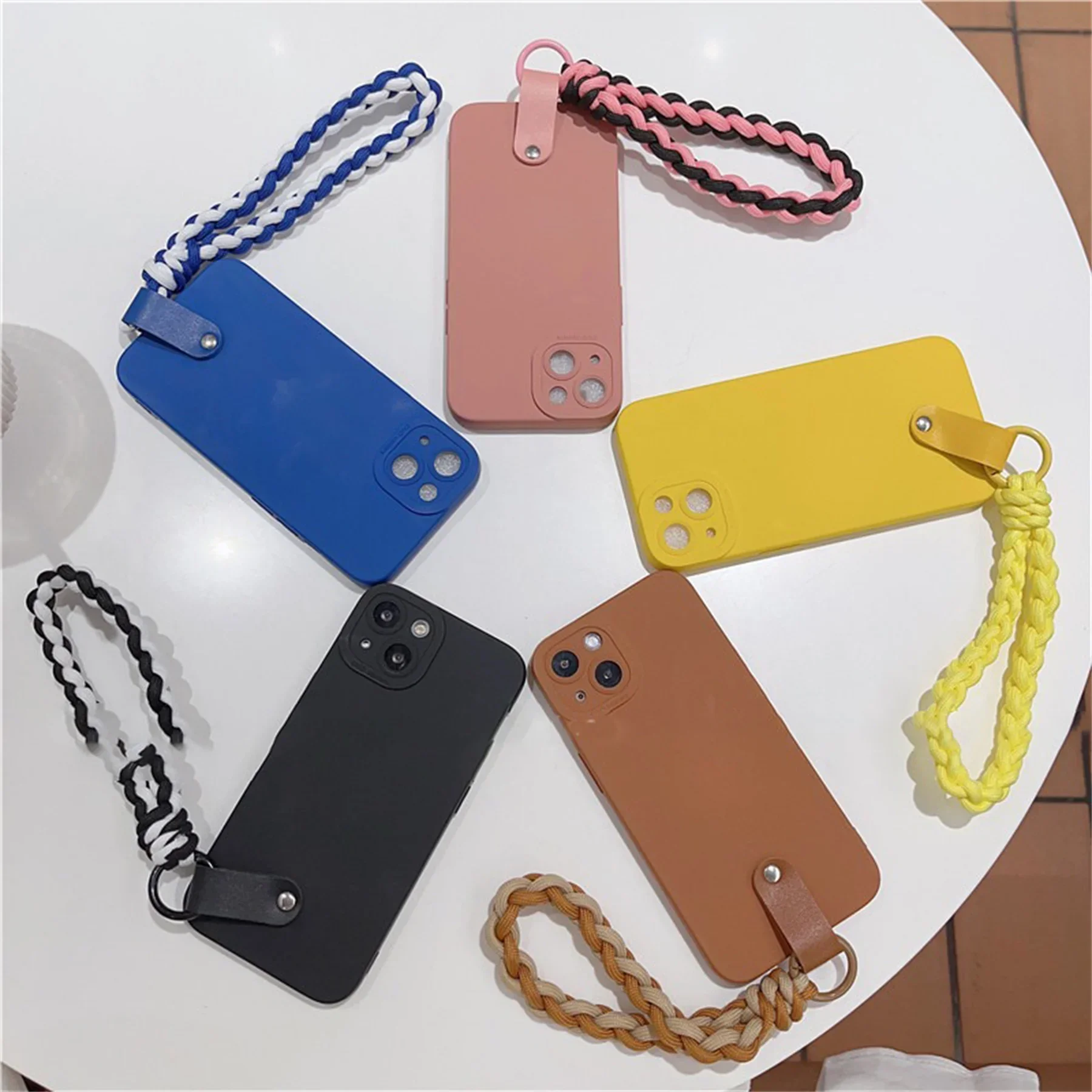 Deluxe Simple Color Carrying Cord Phone Case For iPhone 15 14 13 12 11 Pro Max 7 8 Plus Shockproof Case