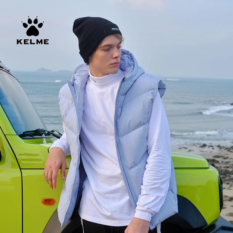 KELME Winter Down Vest Mens Warm Hooded Outwear Sports Fashionable Coat  MJ60471006