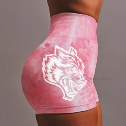 She Darc Shorts Tie Dye Gym Pants Push Up New Style Wolf Head Fitness Female Skinny Bottom Running Yoga Sexy Tight Sport Shorts