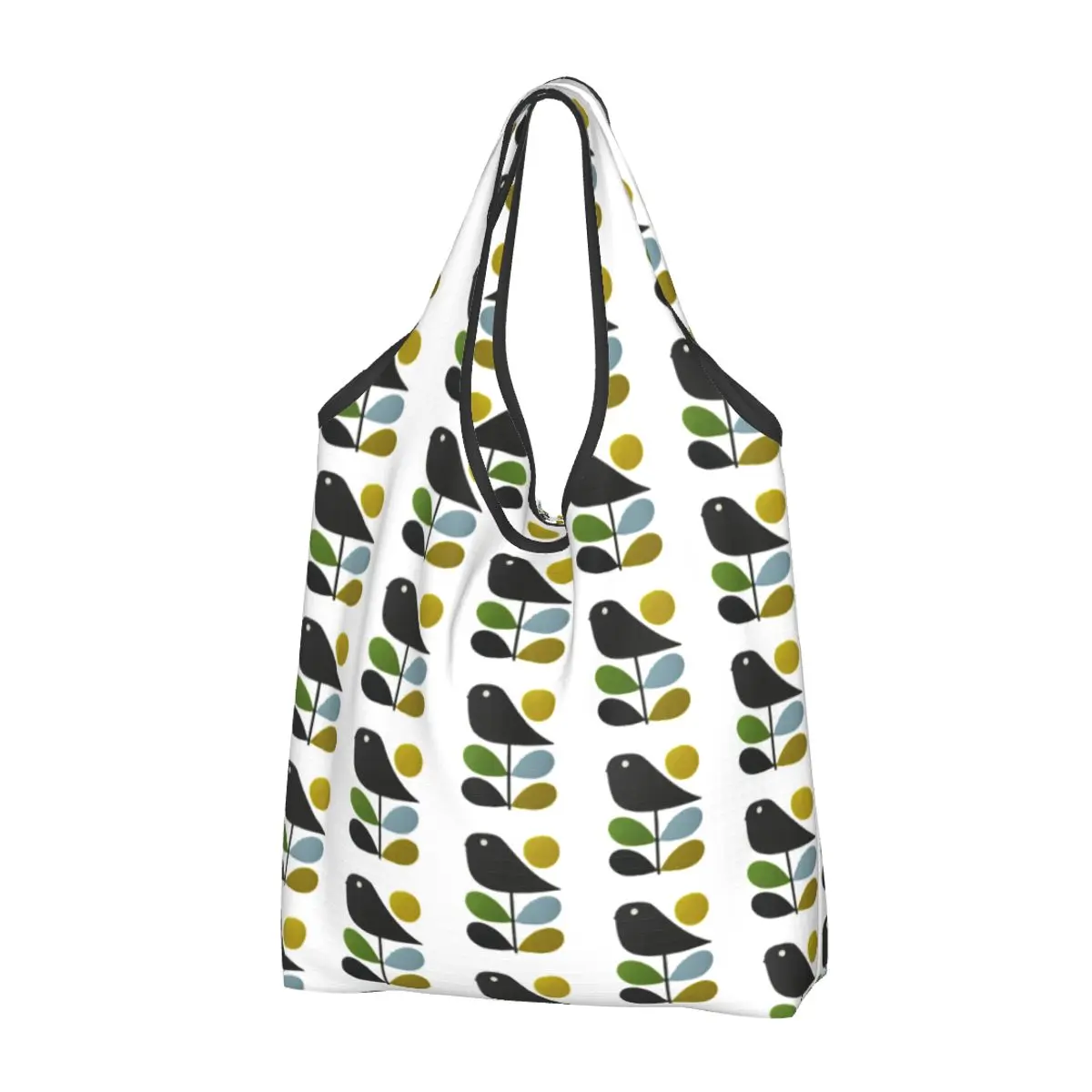 Fashion Print Abstract Orla Kiely Bird Shopping Tote Bag Portable Shopper Shoulder Mid Century Scandinavian Handbag