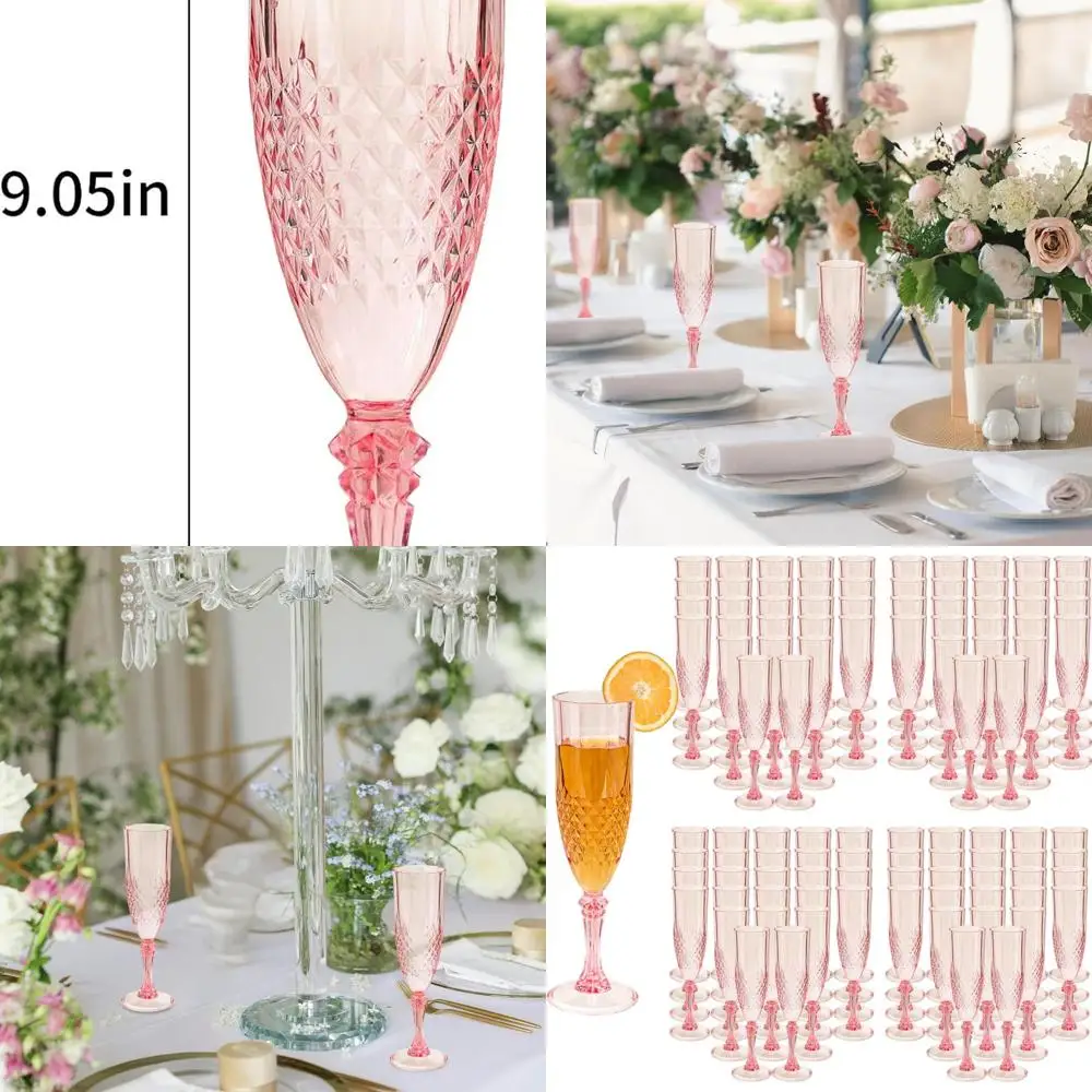 

Набор из 100 розовых акриловых бокалов для шампанского, многоразовых и небьющихся пластиковых бокалов емкостью 7,1 унции для свадеб и больших вечеринок.