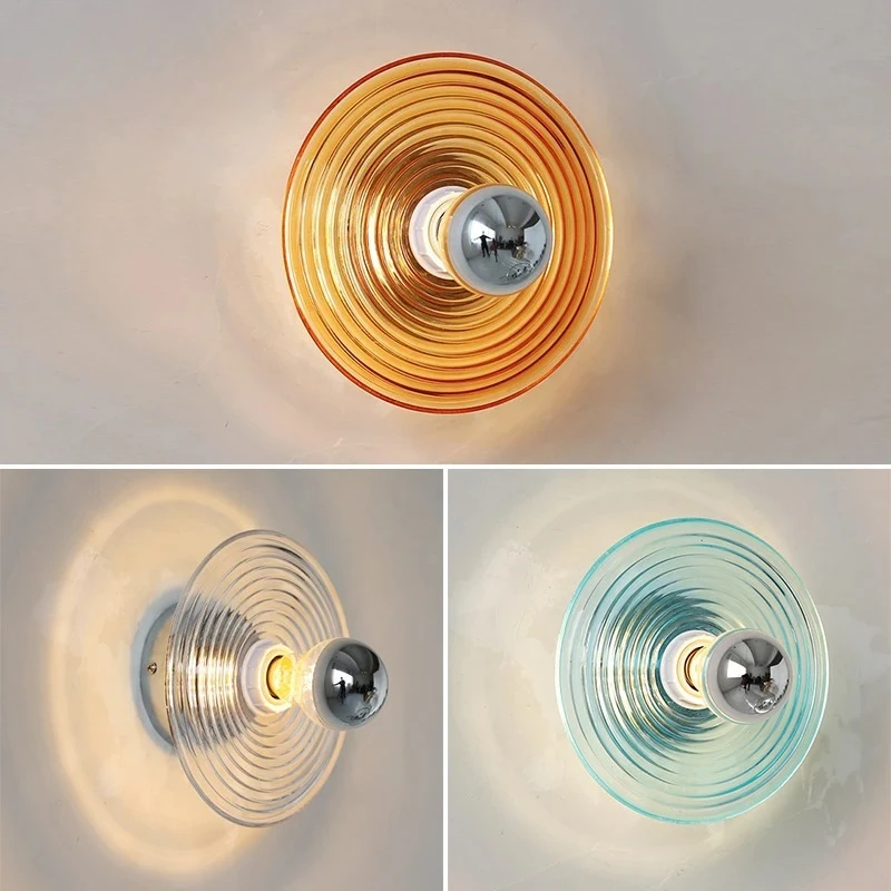 

French Medieval Wall Lamps Corrugated Stained Glass Lampshade Designer Colorful Aisle Porch Corridor Decorative LED Wall Sconces
