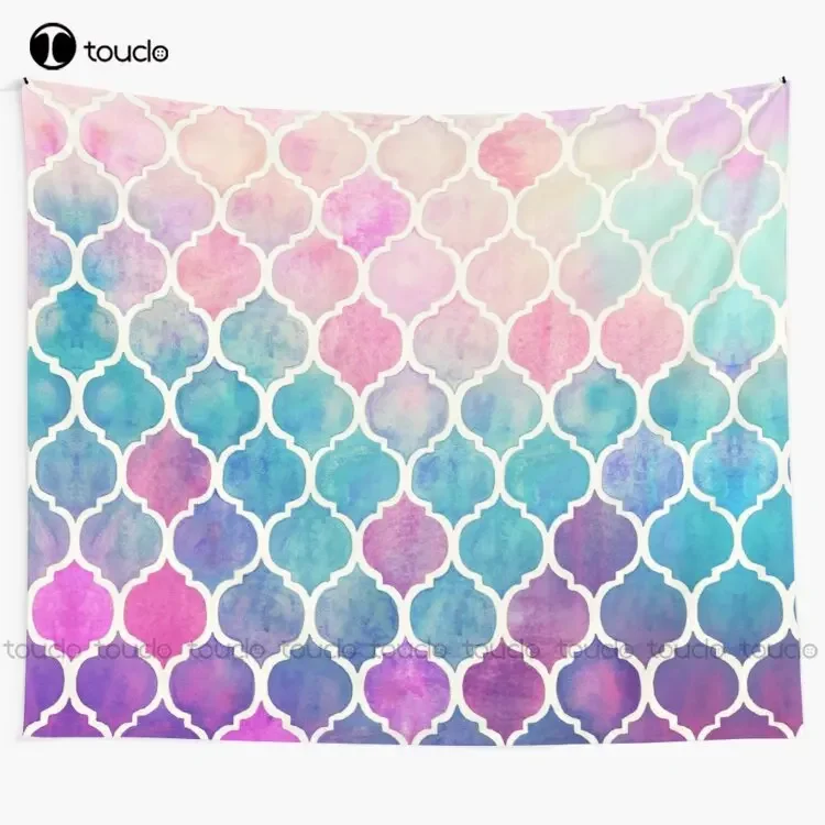 

Радужный пастельный акварельный гобелен с марокканским узором, популярный гобелен, одеяло, гобелен, покрывало для спальни, украшение, настенное покрытие
