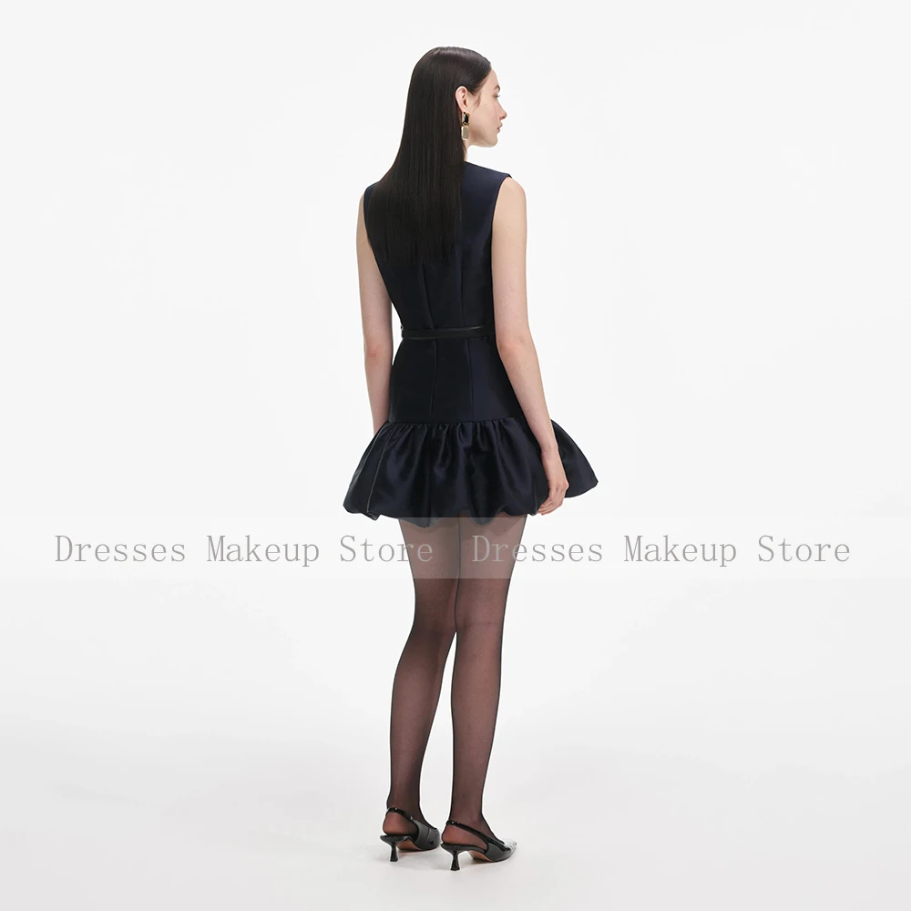 Customized Modern Party Dress for Wedding Black Satin O Neck Mini Cocktail Gowns Ruffle Mermaid Cocktail Dresses fro Women 2026