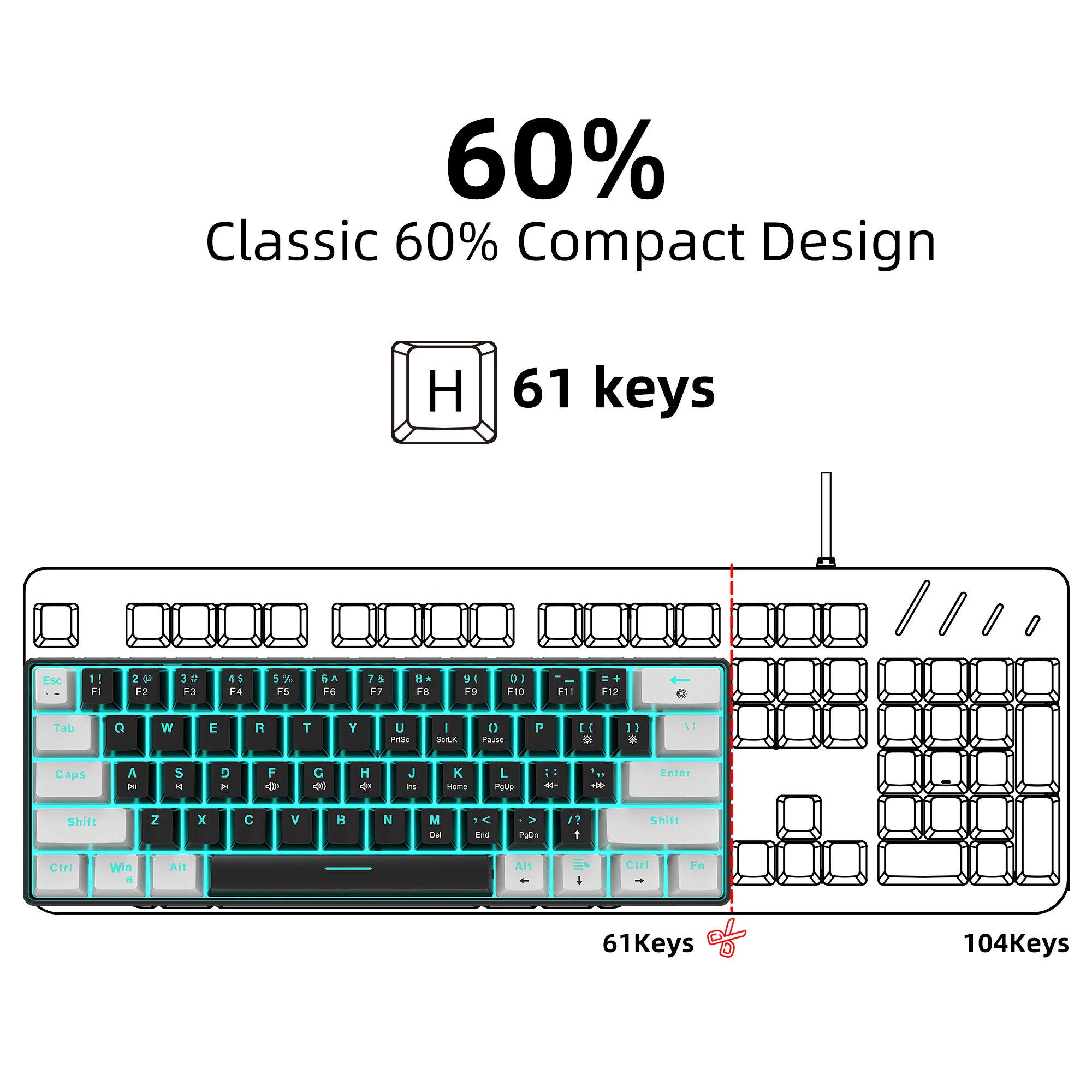 High quality Mini 60% Gaming Keyboard RGB Backlit Compact Keyboard Ergonomic Mechanical feel Office mechanical Keyboard for game