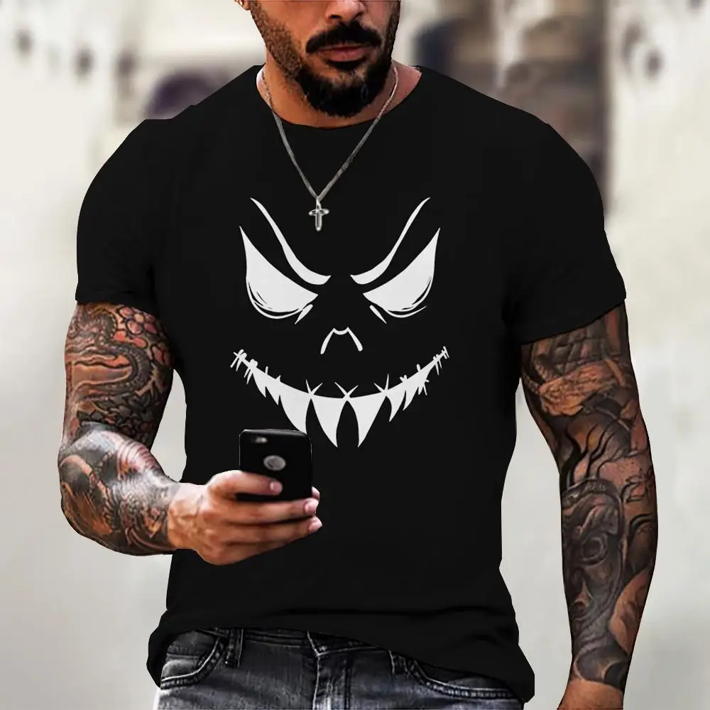 T-shirt gráfica do diabo masculina, manga curta, t-shirt solta, tops grandes, streetwear casual, roupa de verão, novo