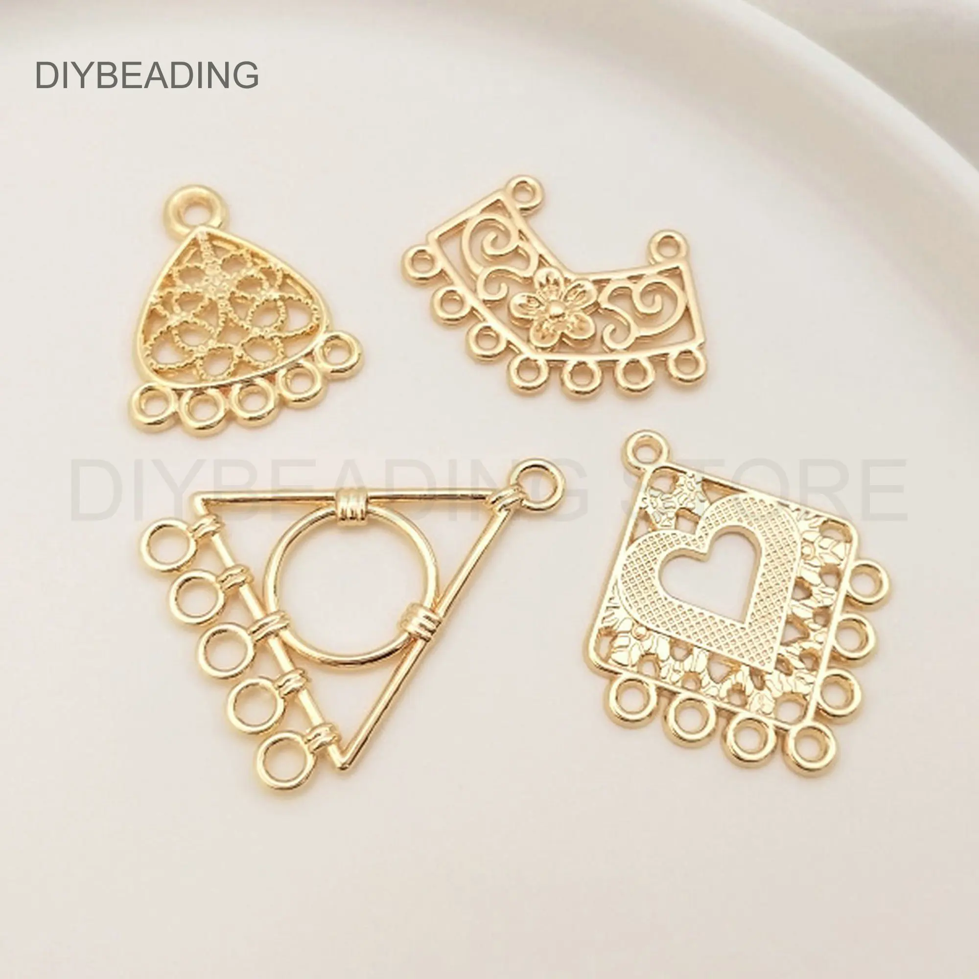 

Dangle Charms for Earring Making Supply 14K Gold Plated Brass Multi Loops Tassel Chandelier Connector Finding (5/7 Loops)