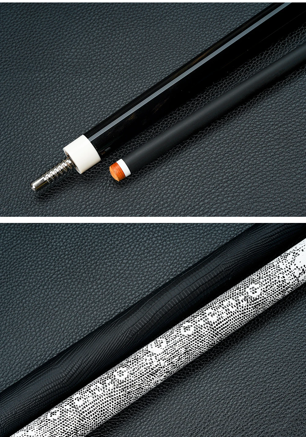 Billardqueue mit Carbonfaser-Schaft, geringer Abweichung, Griff mit Echsenmuster, 58 Zoll, 12,5 mm Spitze, 3/8x8 Verbindung, 8/9 Ball, KONLLEN – Detail 26