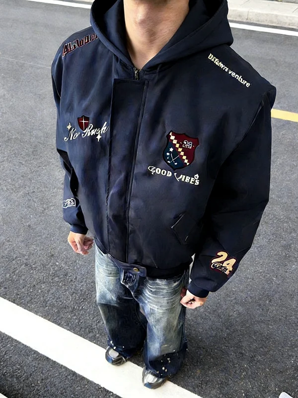 

Американская бейсбольная куртка с вышивкой, свободная повседневная мужская куртка для весны и осени, модная брендовая модель для пар, с капюшоном, премиум-класса