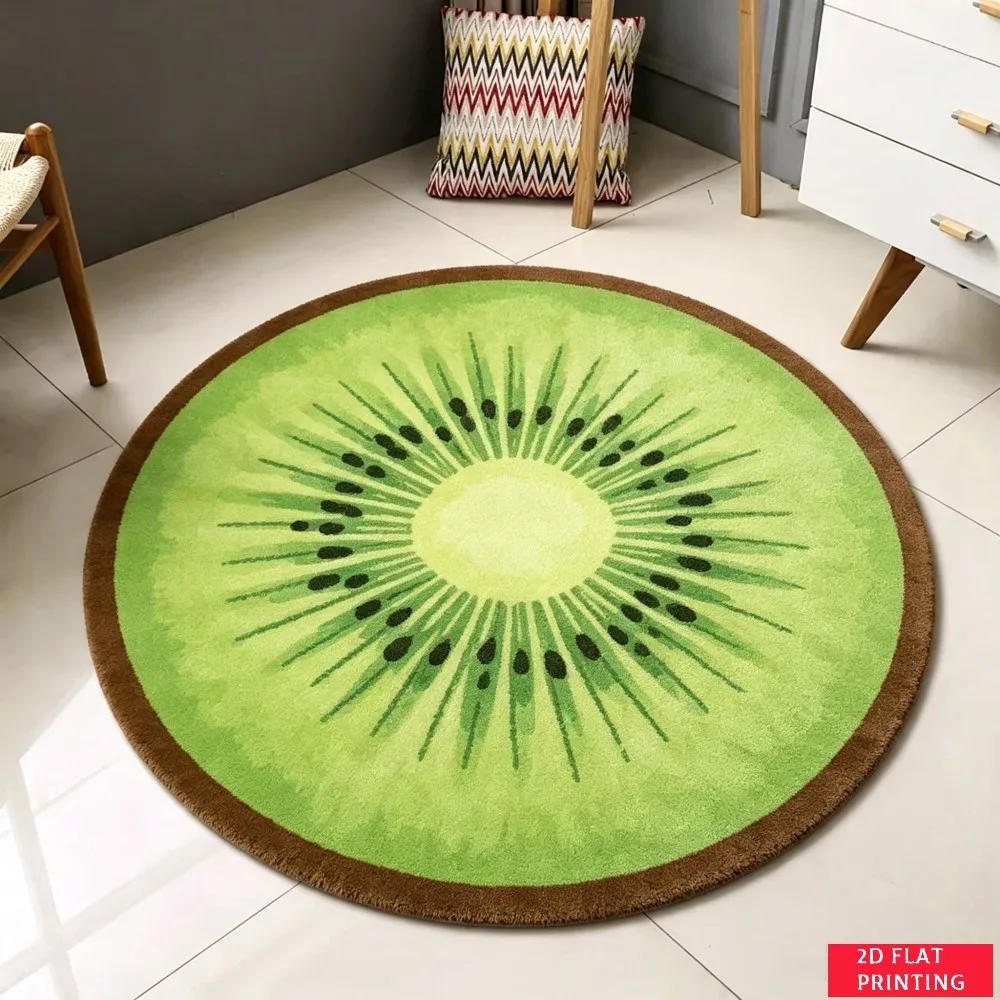 Kiwi Fruit Slice Green Seed Brown Edge Round Rug For Kitchen Or Dining Area Featuring Fresh Tropical