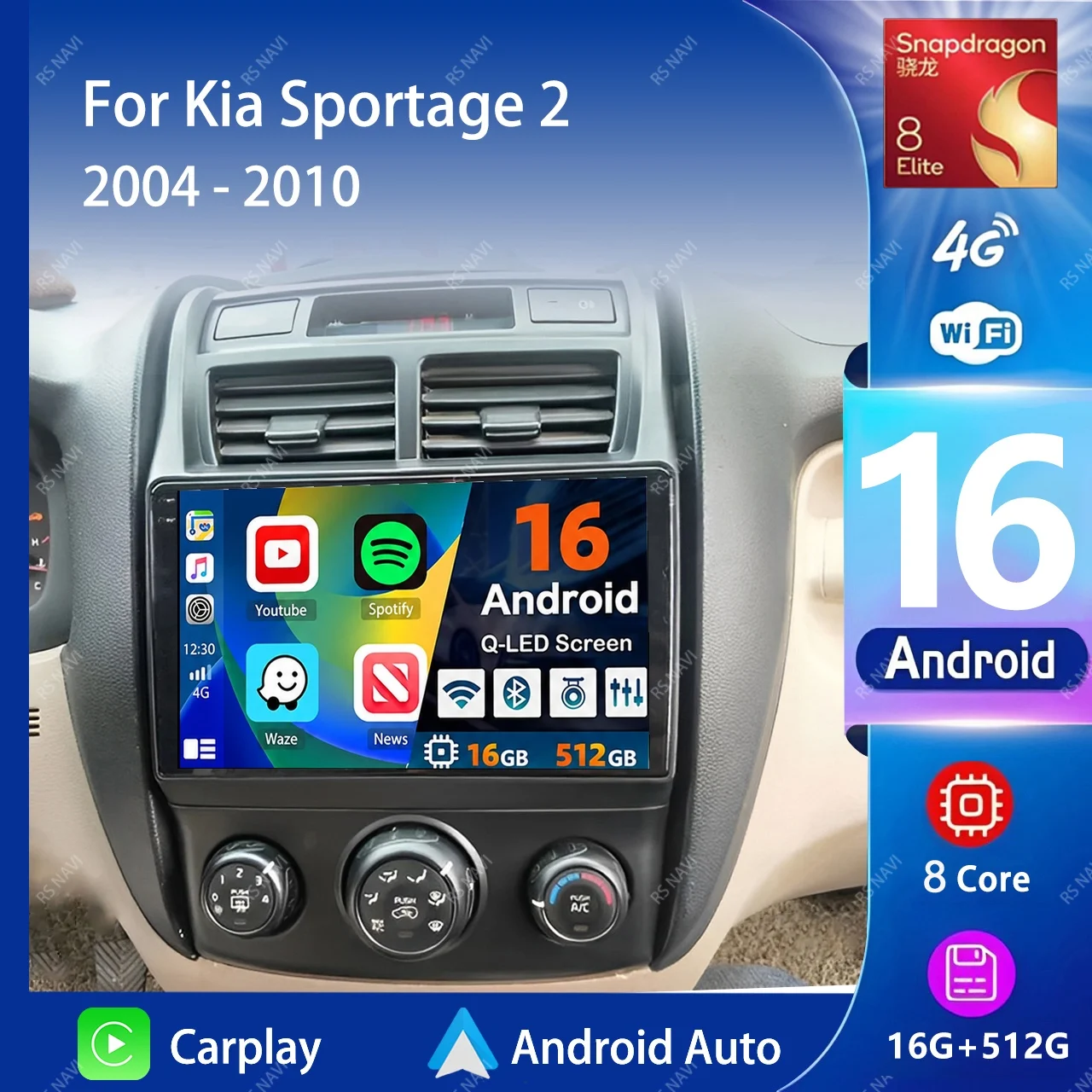 Android 16 Carplay Auto Car Radio Multimedia Player For Kia Sportage 2 2004 2005 2006 2007-2010 Autoradio DSP GPS 2din Head Unit