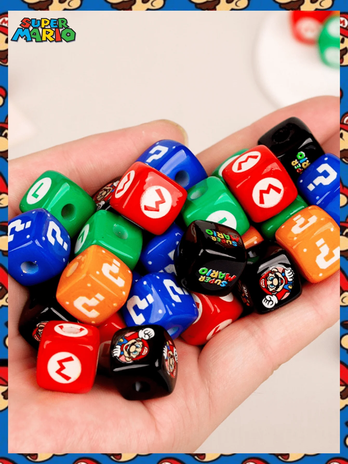 2/6/10 قطعة MINISO الكلاسيكية الكرتون ماريو بلوك سوار مطرز مثقوب ، سلسلة الهاتف ، عقال ، اكسسوارات المجوهرات الاكريليك ذاتية الصنع.