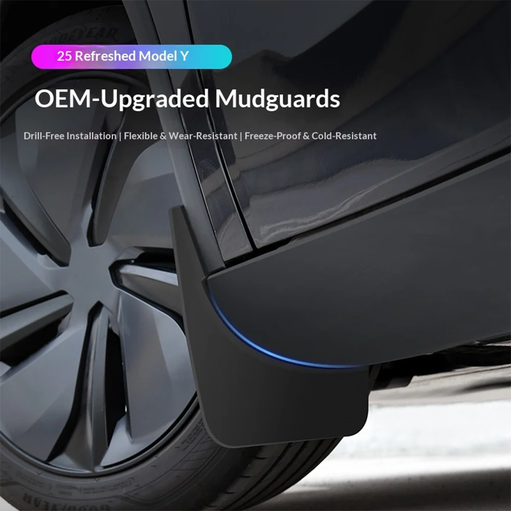 For Tesla Model Y Juniper 2025 Mud Flaps Front Rear Wheel Mud Flaps No Drilling All Weather Anti-Snow Anti-Sand Guard Protector