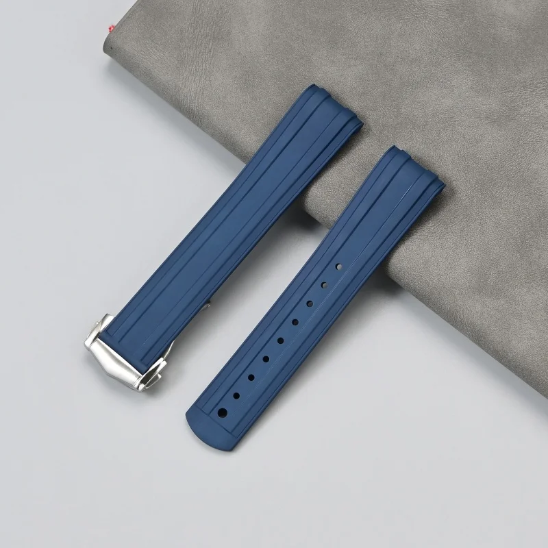 20mm Curved End FKM Fluororubber Watch Band For Omega Seamaster 300 Deployment Clasp Diving Sport Replacement Watch Strap