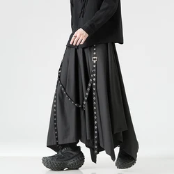 2023 erkekler şerit siyah geniş bacak pantolon erkek kadın çin tarzı Streetwear Punk gotik Harem pantolon erkekler Kimono etek pantolon