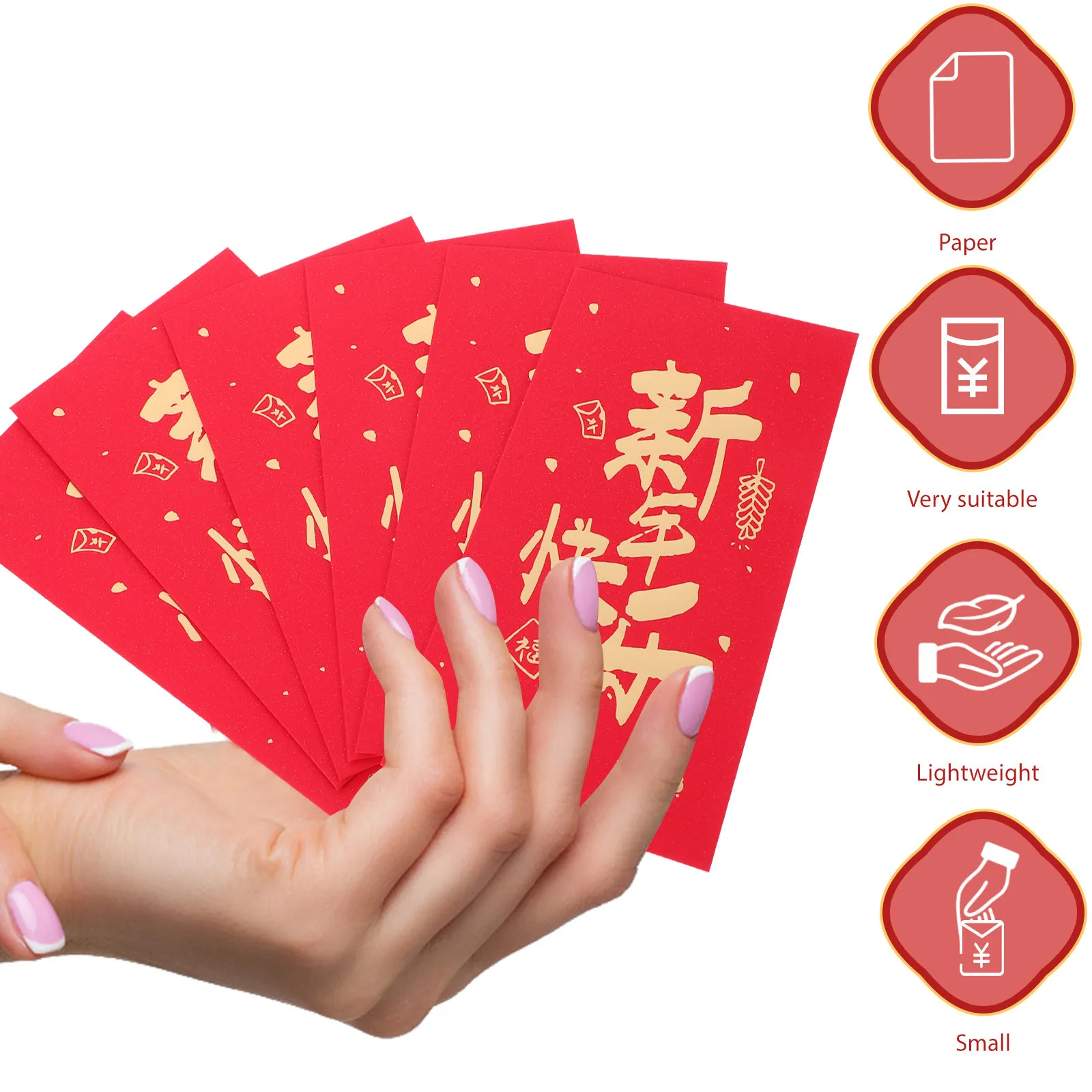 6Pcs Red Envelope Chinese Traditional Lucky Money Packets Thickened Paper Red Envelopes for Lunar New Year Wedding Graduation