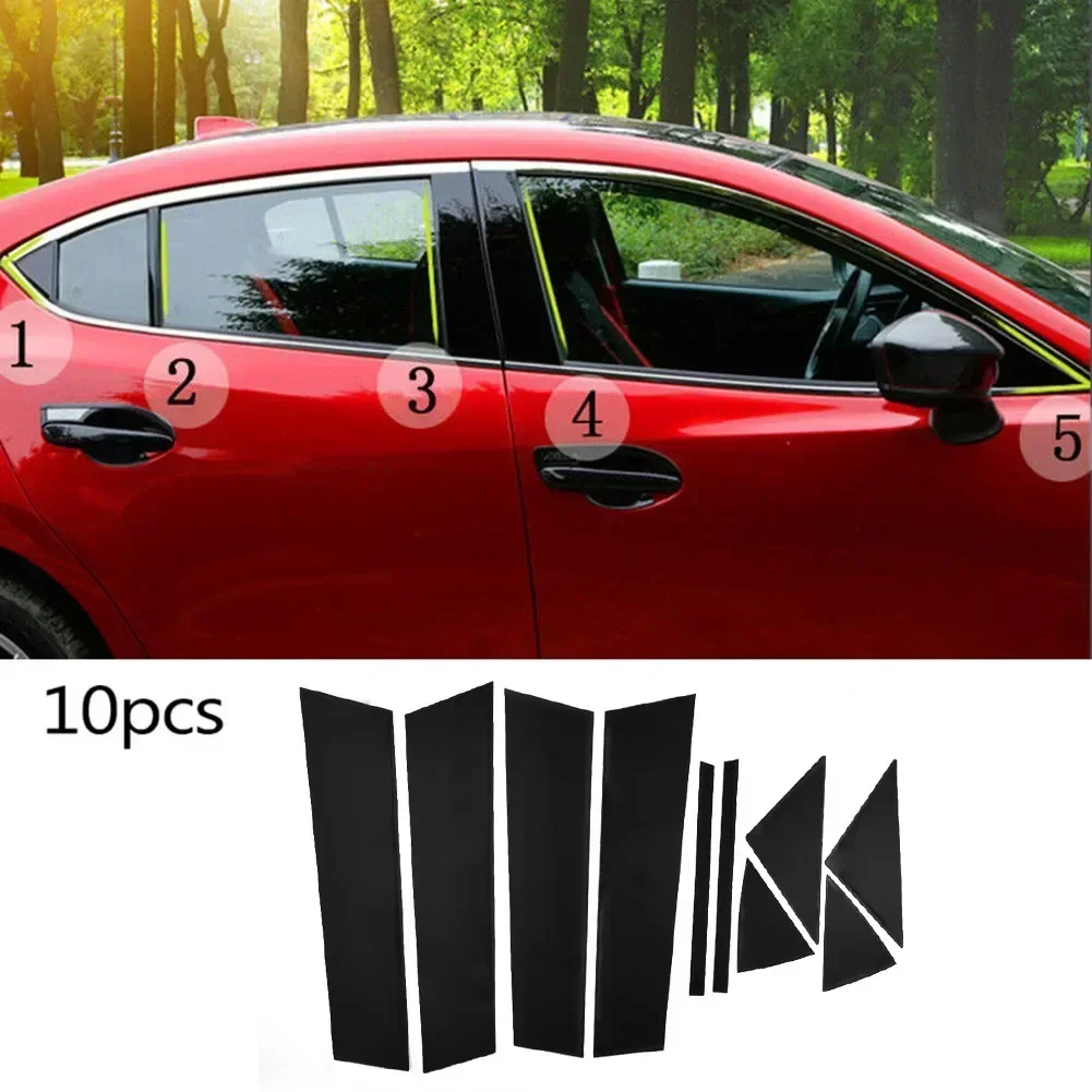 10Pcs Black Pillar Posts For Mazda 3 Axela 2014 - 2017 Set Cover Door Window Casement Trims Auto Car Sticker