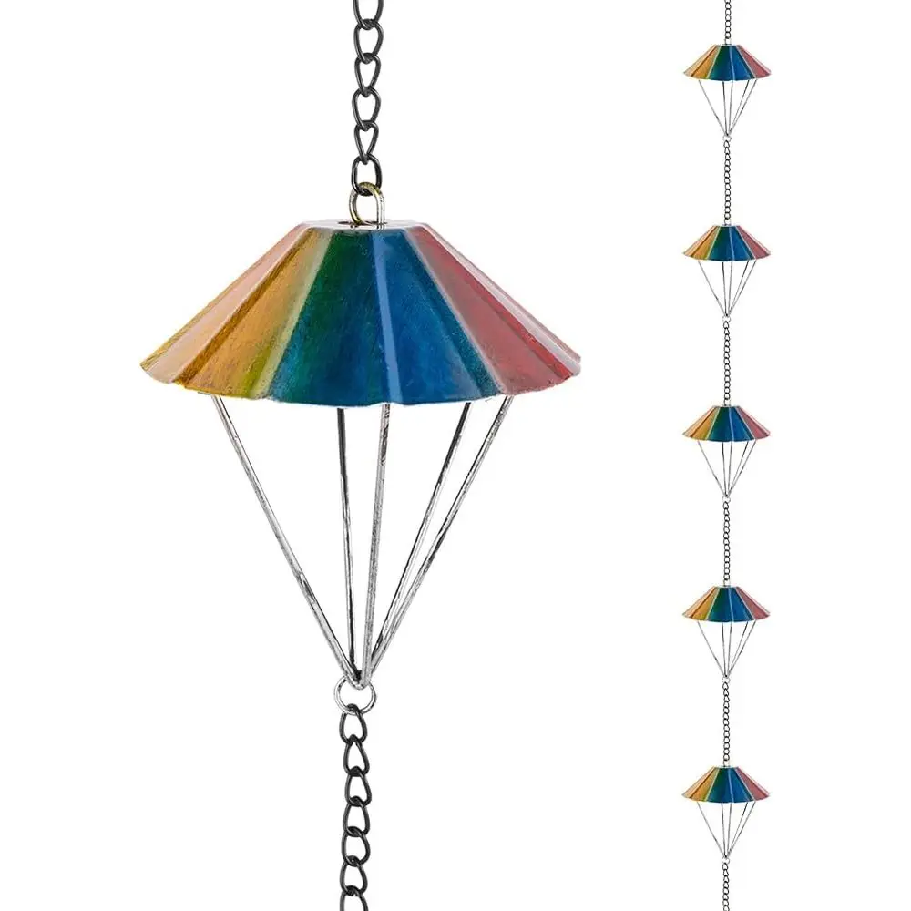 

10-секционные дождевые цепи для улицы, красочные цепи-дожделоводы в форме парашюта с 10 чашками для сбора воды или для дренажа с карнизов, замена водосточных труб или