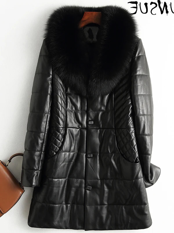 

Sheepskin Jacket 2023 Women's Leather Coat Autumn Winter Genuine Leather Down Jackets Fox Fur Collar clothes 19603