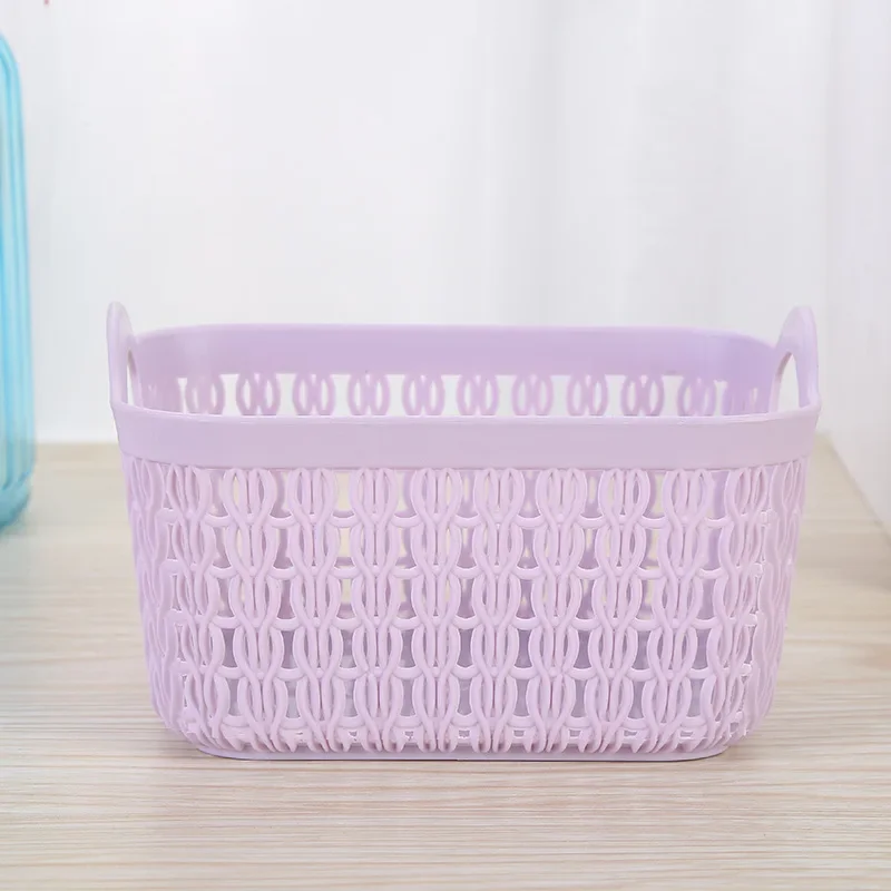 Cesta portátil do armazenamento do rattan, 1pc, cesta oca para artigos diferentes, recipiente plástico do organizador para a cozinha, a casa e o