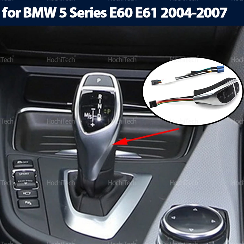 

LED Handles Gear Shift Knob Lever Stick Head Replacement PU Leather Black Sliver for BMW 5 Series E60 E61 Pre-facelift 2004-2007