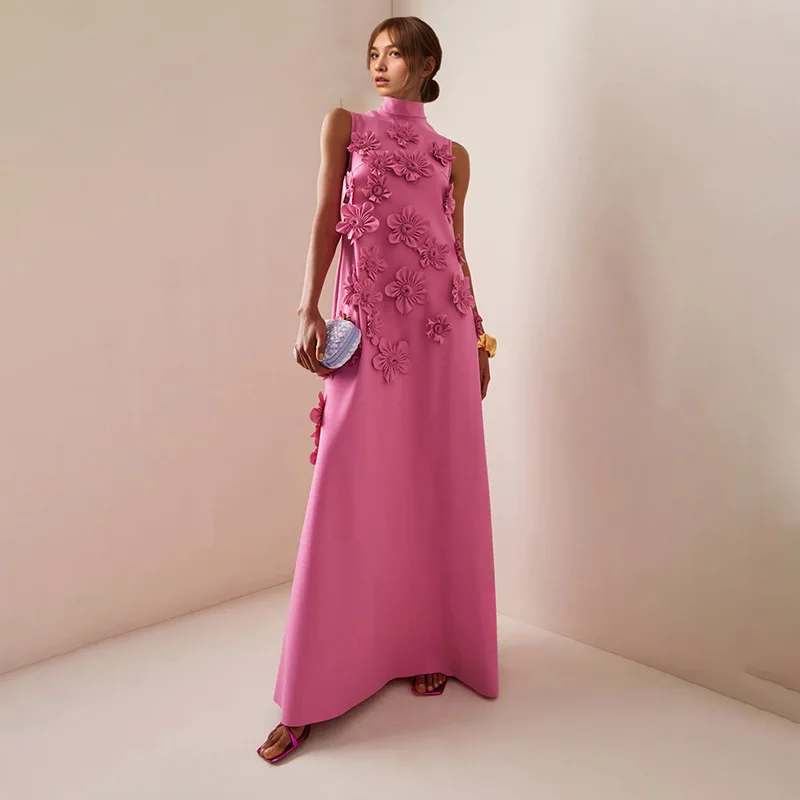 

Elegant Long Sleeveless Dress Cotton Blend X Version Loose Waist Patchwork Stand Collar Spring Fashion Ladies' Dress