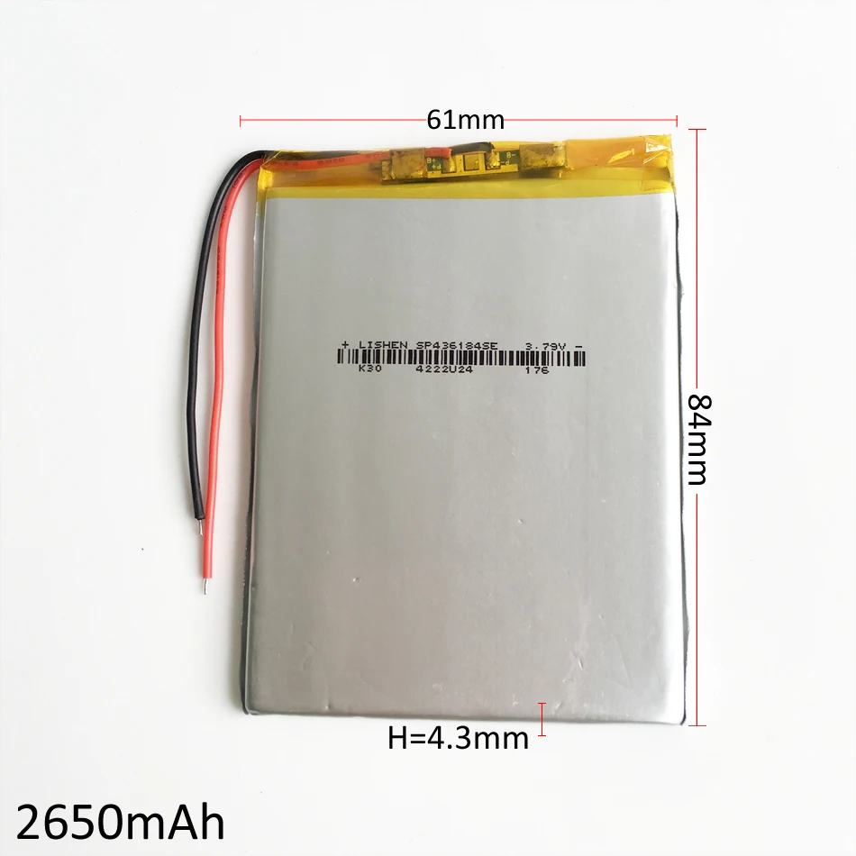 3.7V 2650mAh lipo polymer lithium Rechargeable battery 436184 Cells For GPS DVD Power Bank Tablet PC PAD PDA Laptop Speaker MP5