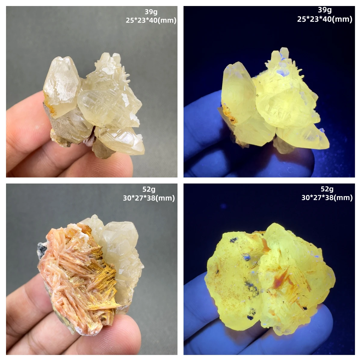 Natural Morocco Yellow fluorescence cerusite / cerussite / lead spar and Barite symbiosis mineral specimens - view 5
