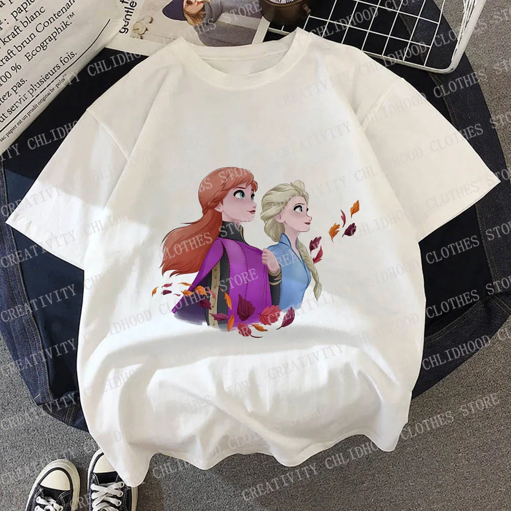 T-Shirt à Manches Courtes pour Enfant Fille et Garçon, Vêtement de Style Kawaii, Dessin Animé, Princesse Disney Elsa
