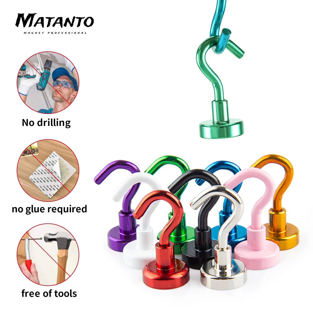 

10Pcs/Set Magnetic Hook Colorful Heavy Duty Strong Magnet Hooks Rust Proof Hanging Kitchen Home Workplace Office and Garage