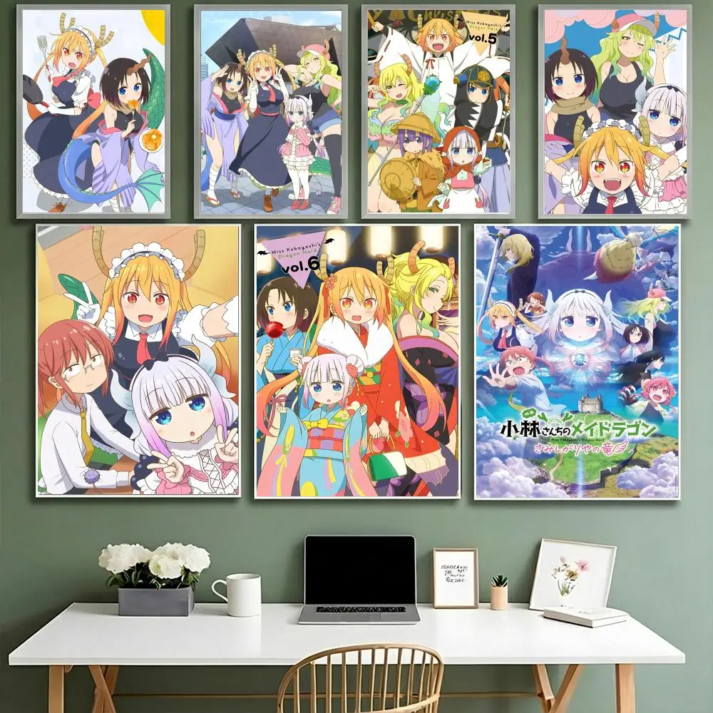 Anime Miss Dragon Kobayashi Kanna Poster, HD, wasserfest, hochfeste, selbstklebende Wanddekoration, universell