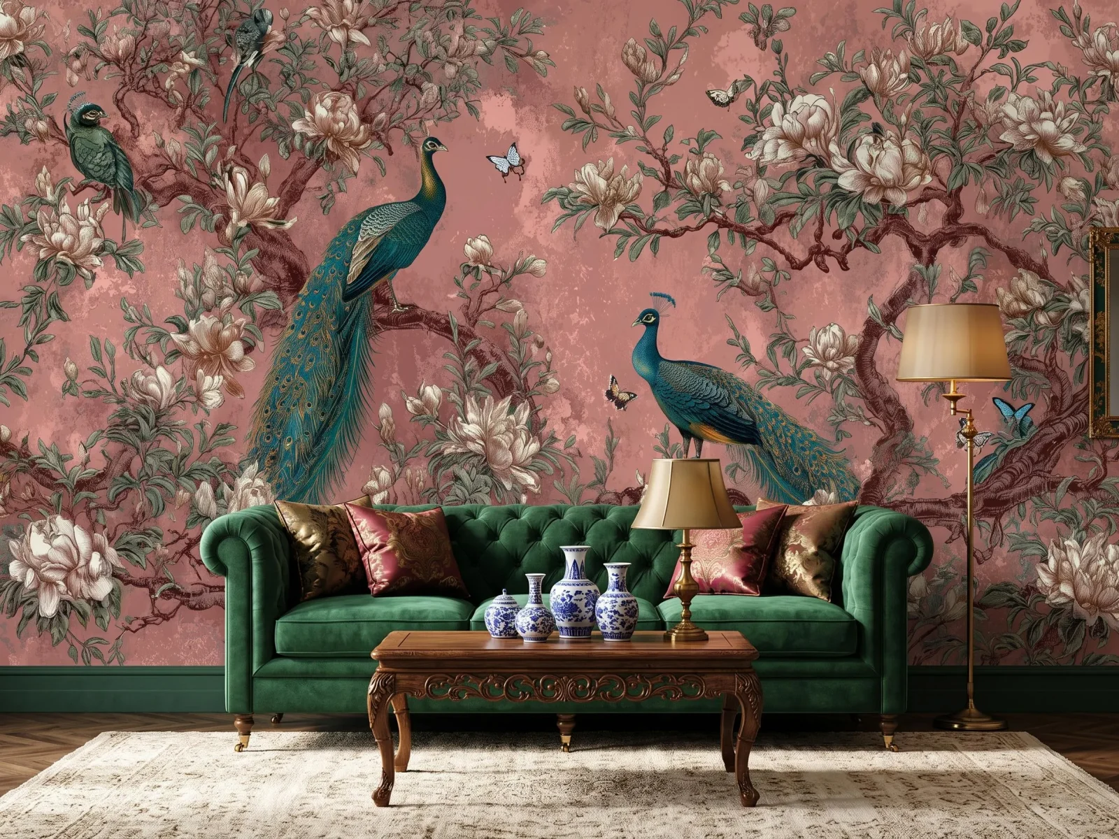 Customized mural Asian style peacock magnolia wallpaper living room bedroom neutral decorative painting big tree flowers mural