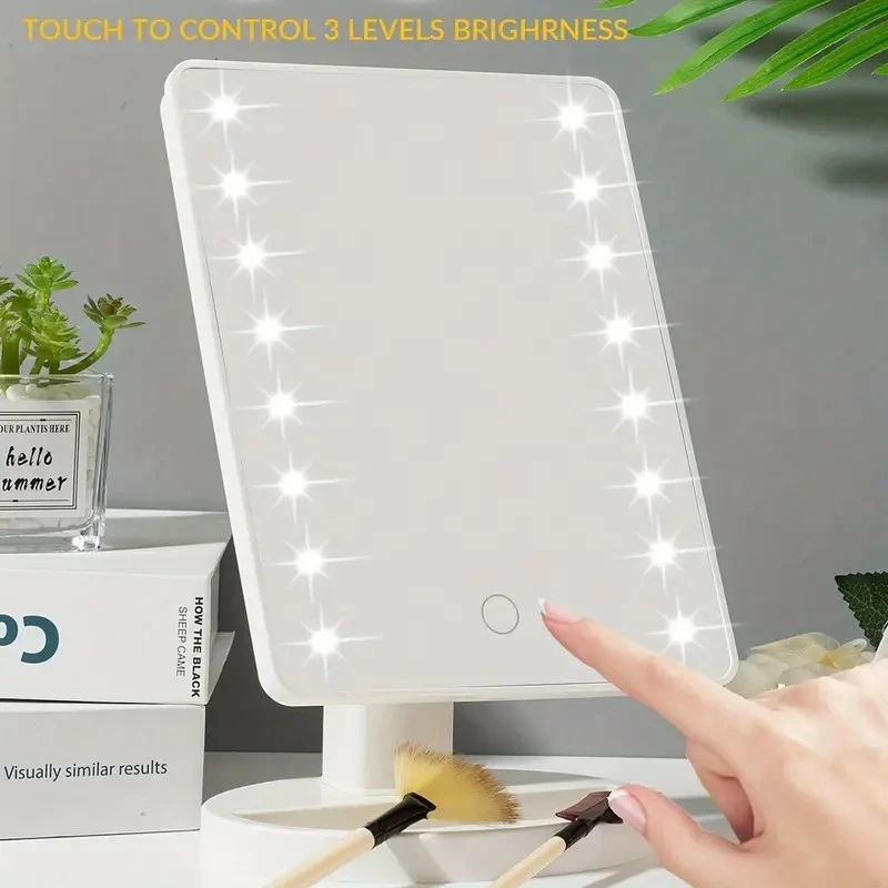 16LED Touch Screen Makeup Mirror with Light, Adjustable Brightness & 3-Speed Rotation, Portable Vanity Mirror for Desktop, Bedro