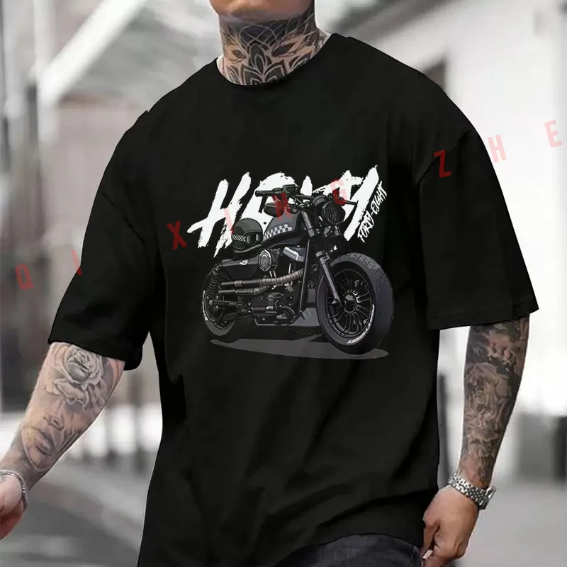 

Retro Motorcycle Cruise Heavy Locomotive Printed Moto Men's And Women's T-shirt Cotton Casual Short-sleeved O-neck Tshirt