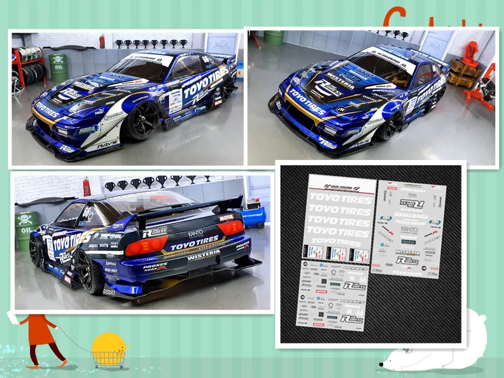 Body stickers FOR 1/24/10 Tamiya Drift REVED DB-180SXW WISTERIA 180SX 24088 1989 Yokomo DP-180SX1/10 Scale EP RC Drift Car Kit