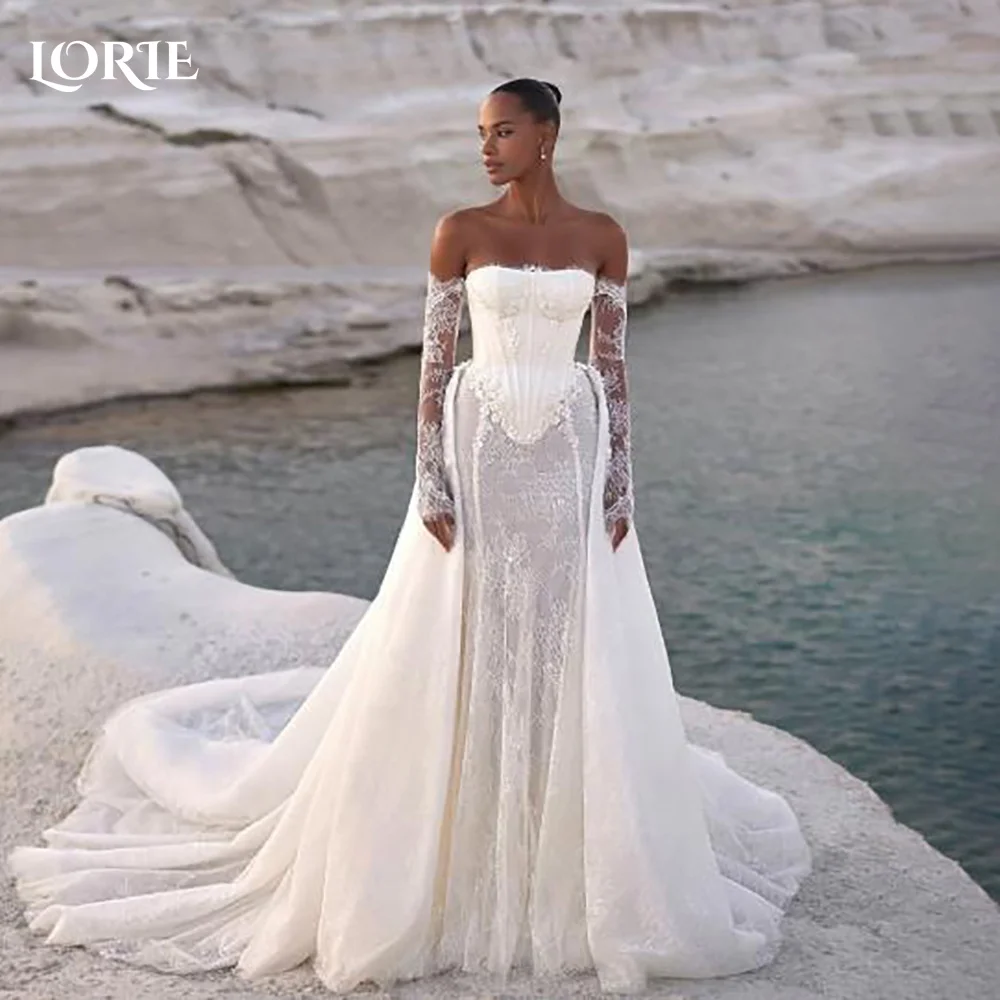 

LORIE Boho Appliques Wedding Dress 3D Flowers Lace Sweetheart Detachale Train Mermaid Bride Gown Customized Corset Bride Dress