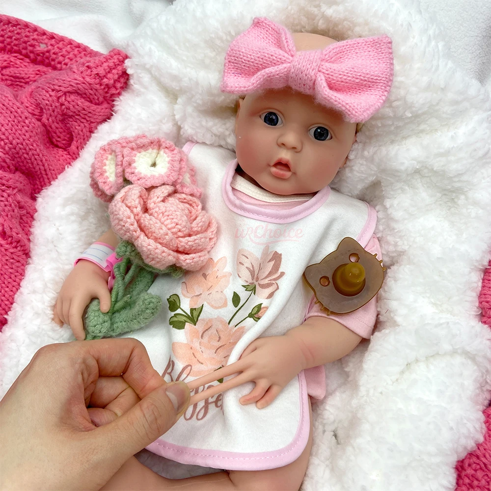 Soft Solid Silicone Reborn Baby Doll 17 Inch Realistic Newborn Girl with Handmade 3D Skin Tone Washable Playmate Christmas Gift