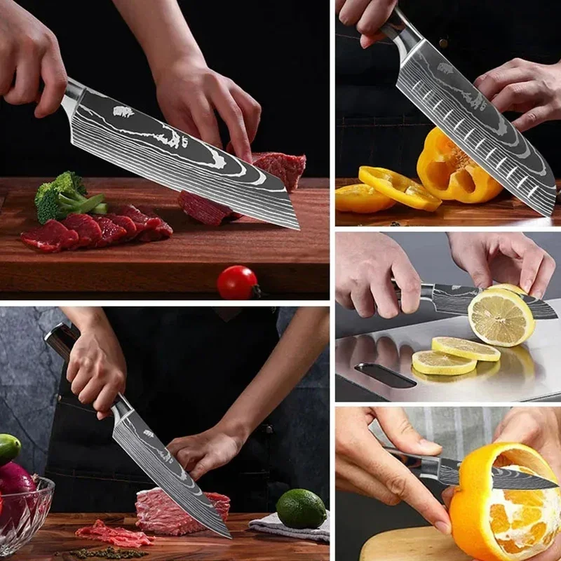 Japanese Kitchen Knives Santoku Slicing Utility Bread Knife Stainless Steel Meat Cleaver Vegetable Fruit Butcher Chef Knife