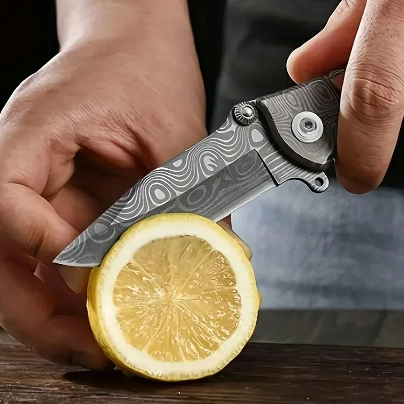 Damascus Steel Mini Sharp Small Folding Knife High Hardness Outdoor Portable Carrying Knife