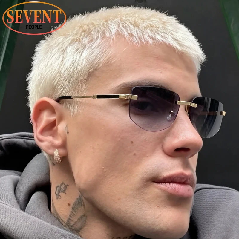 

Vintage Steampunk Rimless Polygon Sunglasses Men 2026 Luxury Brand Classic Frameless Outdoor Sun Glasses Lady Trendy Metal Shade