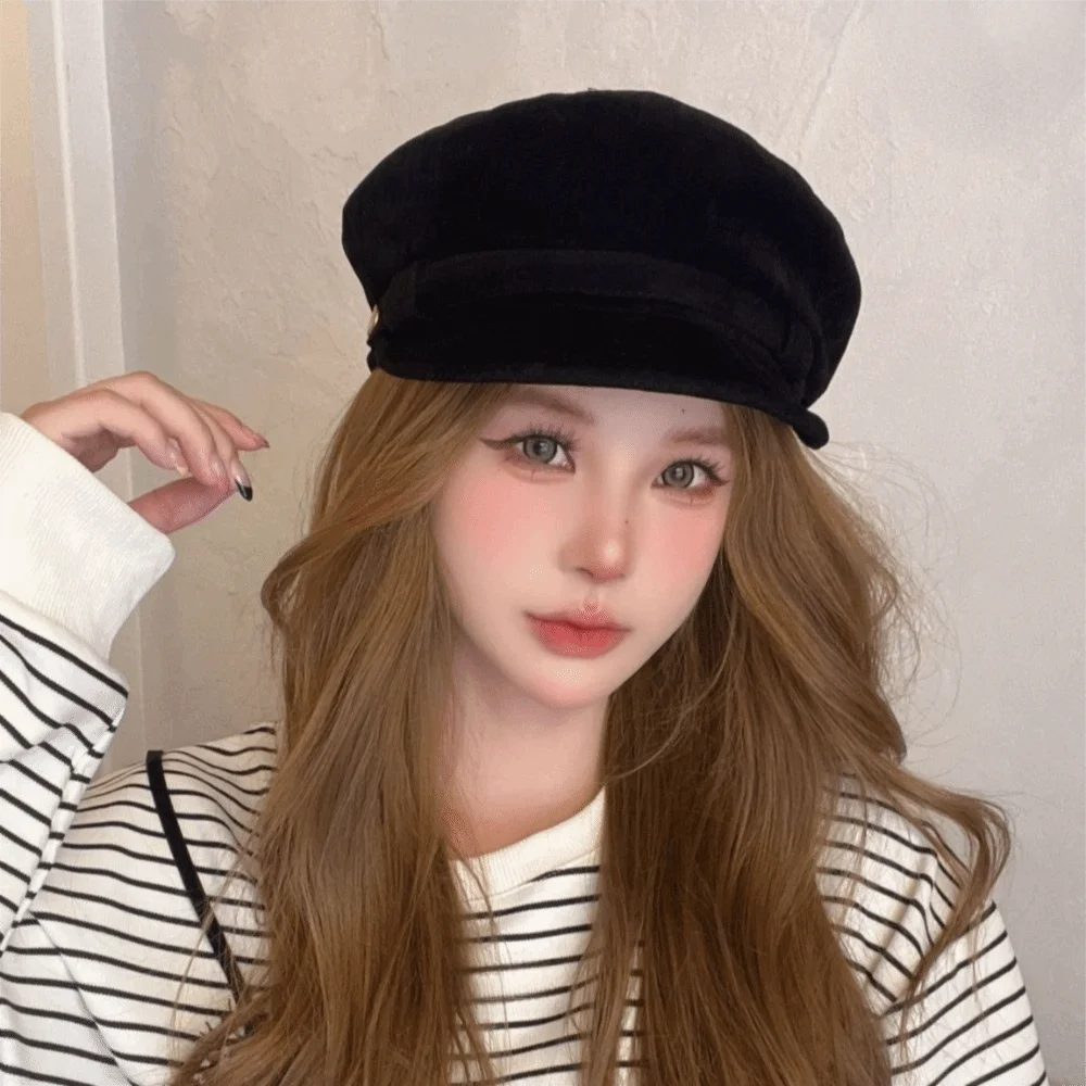 

Casual Short Brim Suede Berets Flat Top Windproof Artist Hat Warm Korean Style Newsboy Hat Women