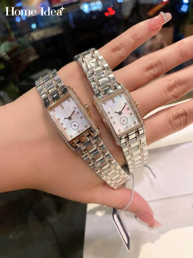 Top Quality Women Shiny Diamonds Rectangle Shape Wristwatches Vintage Office Ladies Work Quartz Watch New Designer Fine Jewelry