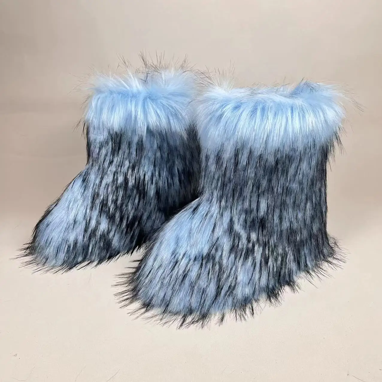 Winter keep warm Fur Onepiece Raccoon And Fox Fur Female Snow Boots Fur Shoes Outdoor Mid Leg Boots