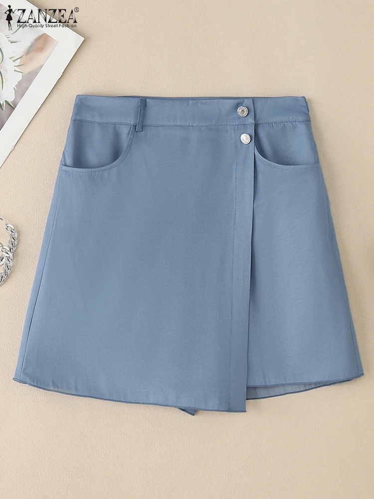 

ZANZEA 2022, женские повседневные летние шорты, модные однотонные шорты, юбка с карманами, короткие брюки трапециевидной формы, брюки с высокой талией, уличная одежда