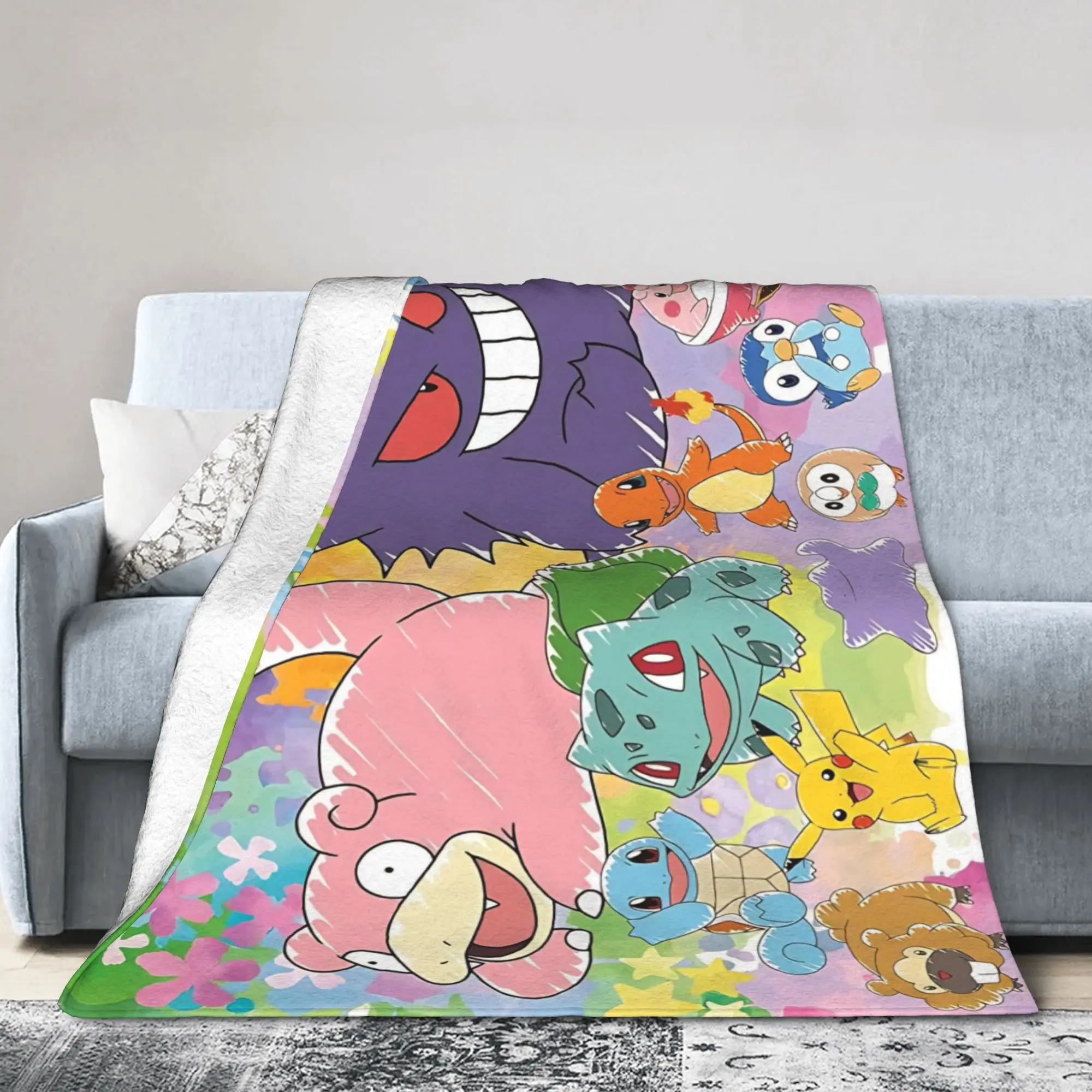 Gengars Poke-Mon Cartoon Blankets Cute Game Fleece Vintage Soft Throw Blankets for Home Spring/Autumn