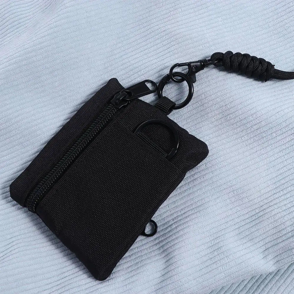 

Convenient Square Hanging Neck Coin Purse Zipper Nylon Oxford Cloth Mini Wallet Casual with Lanyard Small Card Holder Men