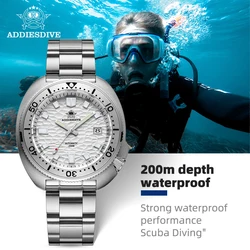 ADDIESDIVE Man Automatic Mechanical Watch Top Brand Silver Casual Stainless Steel 200m Waterproof Sapphire Glass Luminous Watch